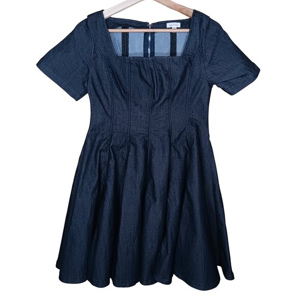 Anthropologie Pilcro Short-Sleeve Square-Neck Denim Mini Dress Babydoll NWT XS - Picture 2 of 11